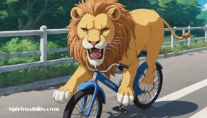 what is the meaning of a lion riding a bike